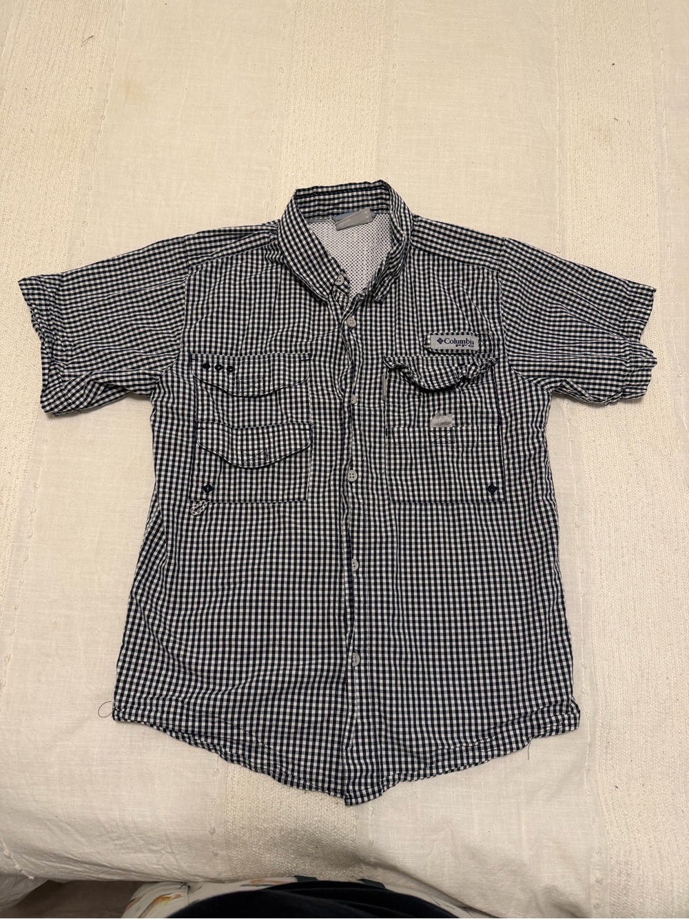 Columbia Black & White Gingham Short Sleeve Button-Down Shirt